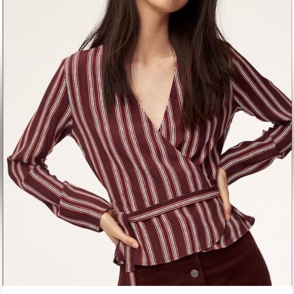 New. Wilfred Free Aritzia Stripe Shannon Wrap Blouse - Picture 1 of 8